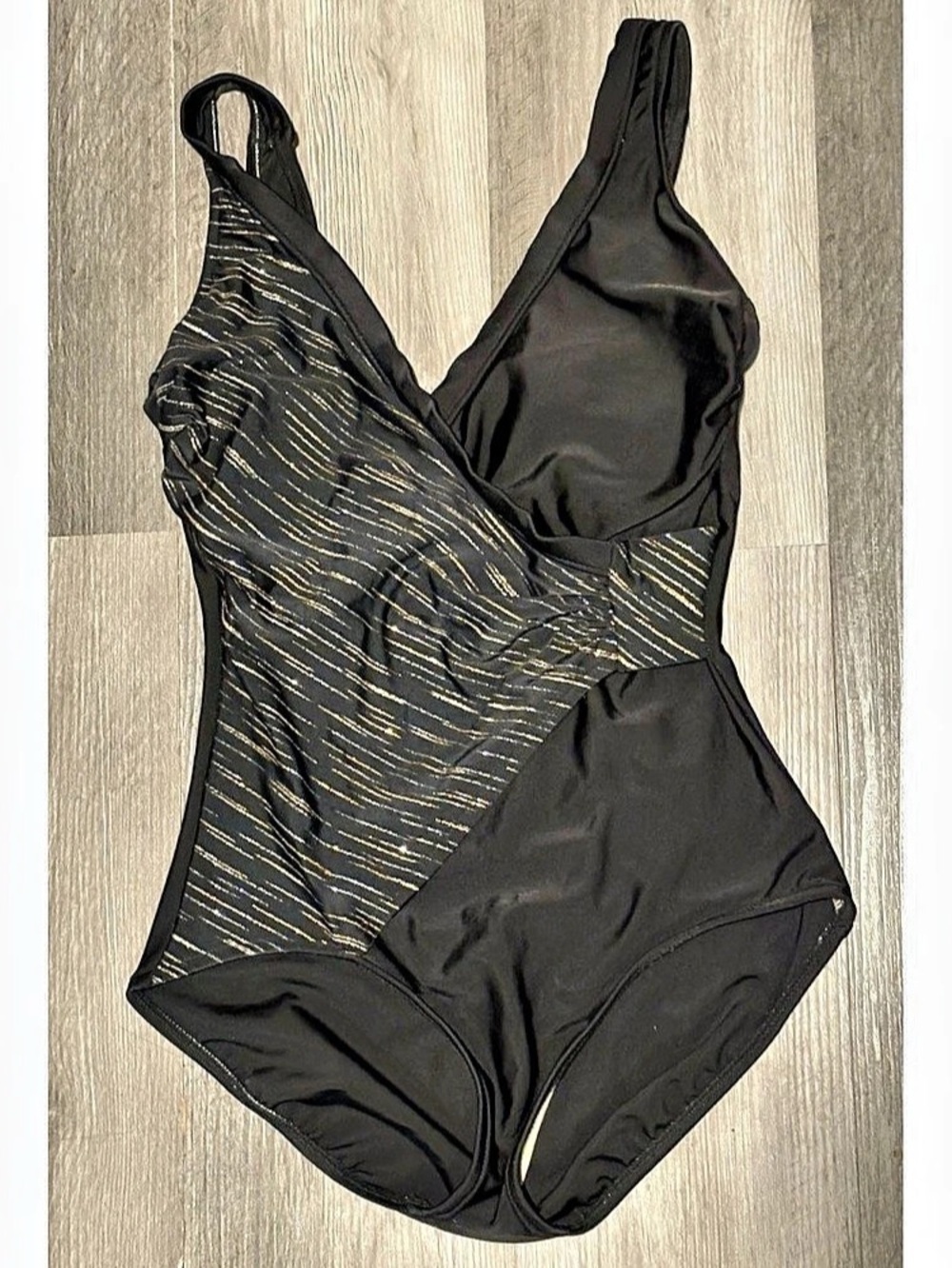 90s Shape Detector Black gold metallic Abstract One-Piece Swimsuit 8